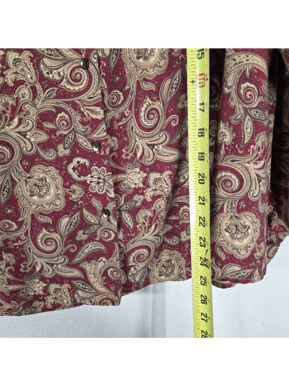 Vintage Talbots 18W Silk Wool Button Down Shirt 90s Pasley Burgundy Tan - Picture 15 of 16